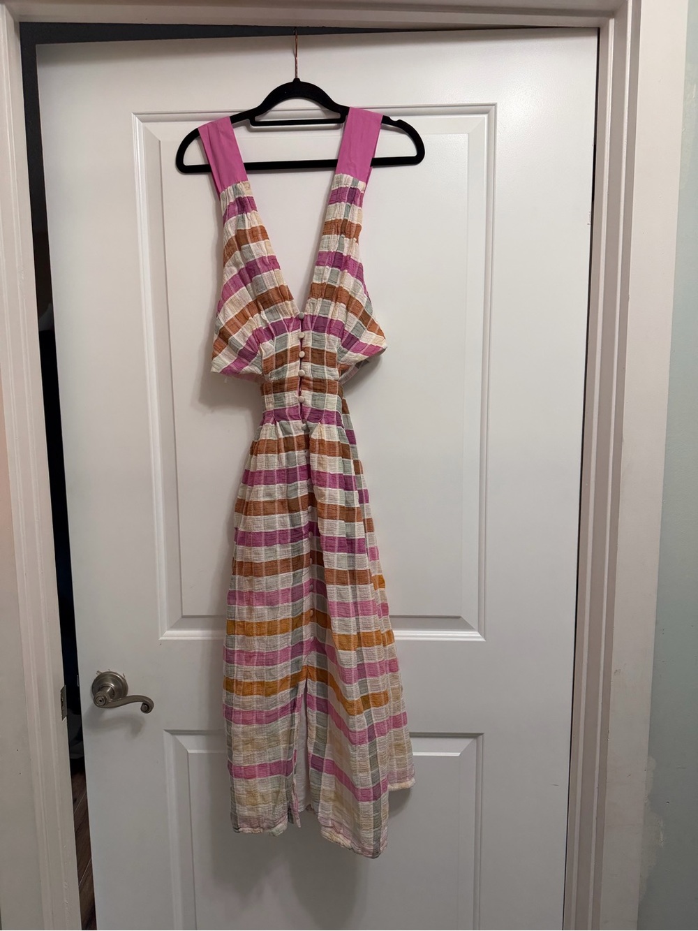 Maeve Anthropologie Plaid Cross Back Cutout Midi Dress Size 4 Cotton Gingham - Picture 2 of 8